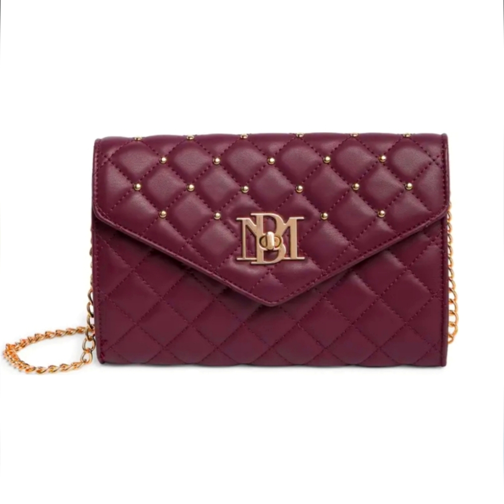 NWT Badgley Mischka Collection Diamond Quilt Convertible Crossbody Bag Plum